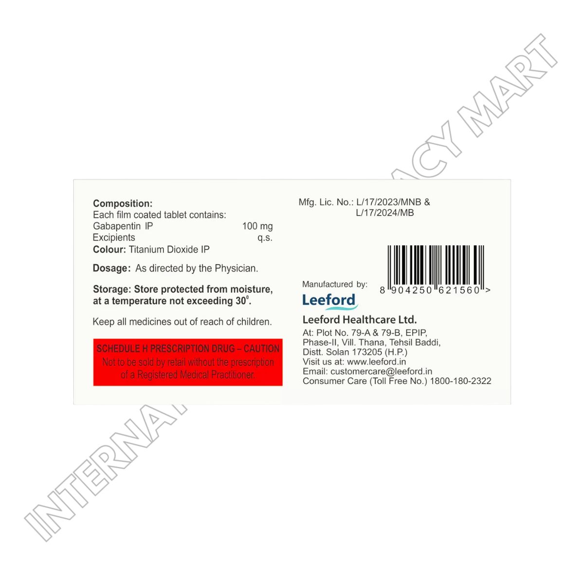 GABANYL 100MG-GABAPENTIN 100MG (Generic Gralise and Neurontin) - Image 2