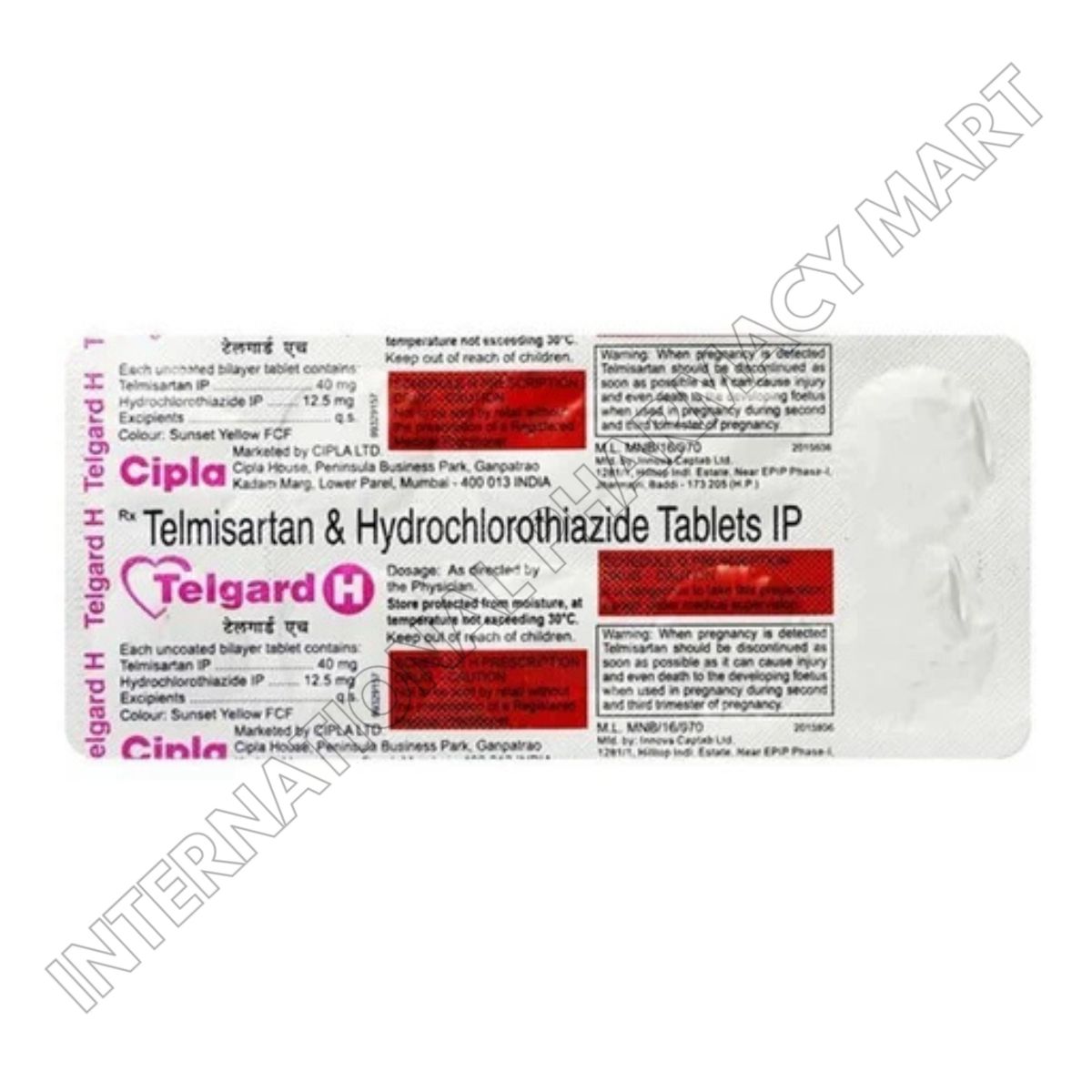 TELGARD H 40MG-TELMISARTAN 40MG+ HYDROCHLOROTHIAZIDE 12.5MG (Generic Micardis HCT) - Image 2