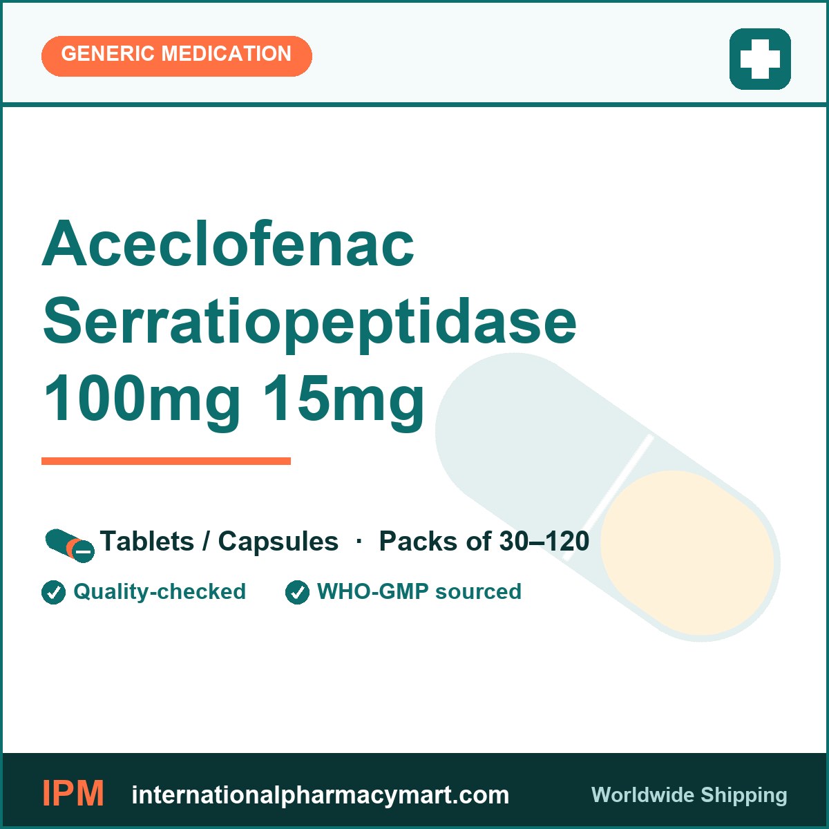 Aceclofenac Serratiopeptidase 100mg 15mg | International Pharmacy Mart