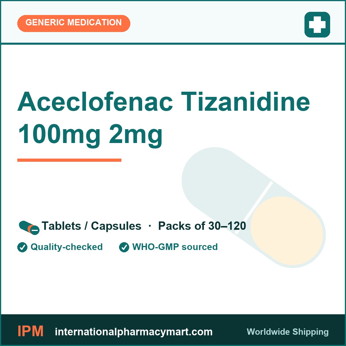 Aceclofenac Tizanidine 100mg 2mg | International Pharmacy Mart
