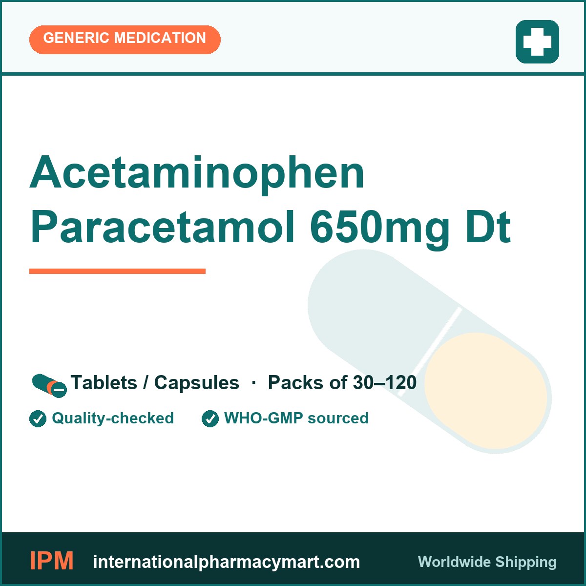 Acetaminophen Paracetamol 650mg Dt | International Pharmacy Mart