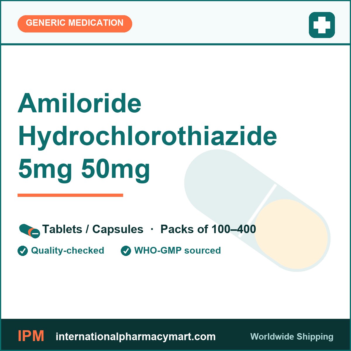 Amiloride Hydrochlorothiazide 5mg 50mg | International Pharmacy Mart