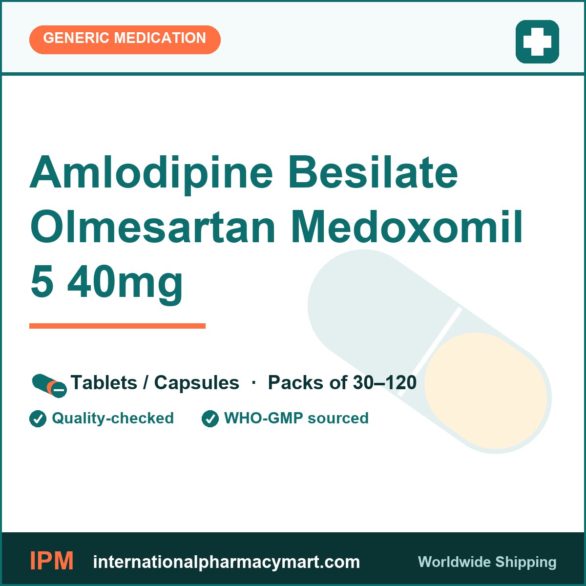 Amlodipine Besilate Olmesartan Medoxomil 5 40mg | International Pharmacy Mart