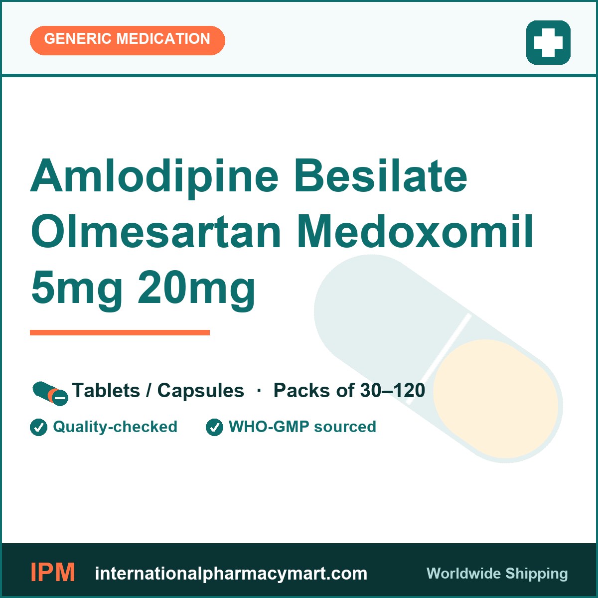 Amlodipine Besilate Olmesartan Medoxomil 5mg 20mg | International Pharmacy Mart
