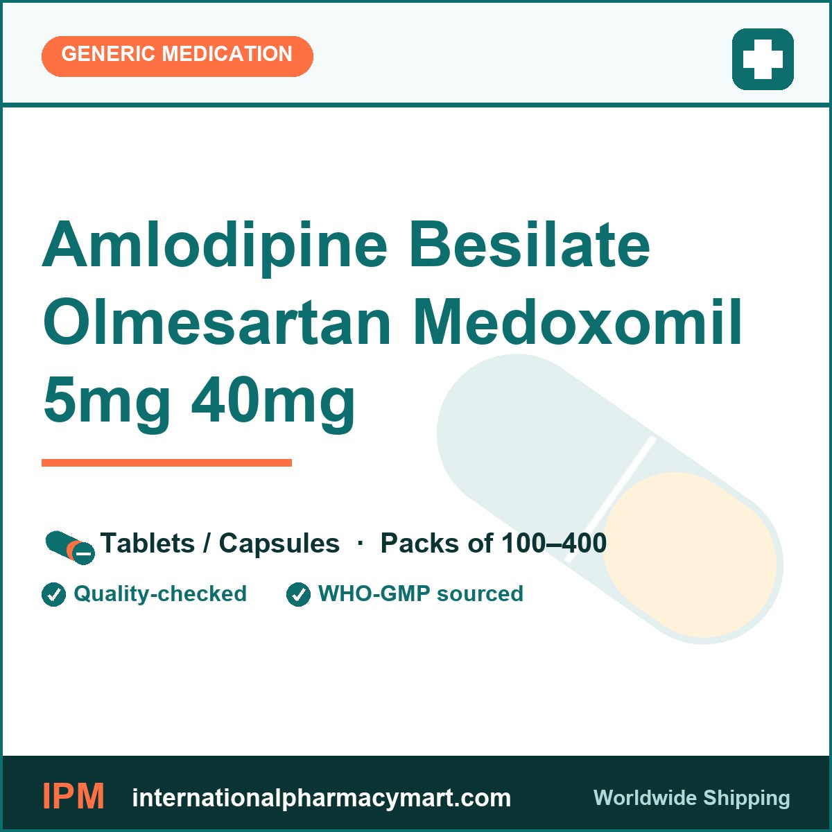Amlodipine Besilate Olmesartan Medoxomil 5mg 40mg | International Pharmacy Mart