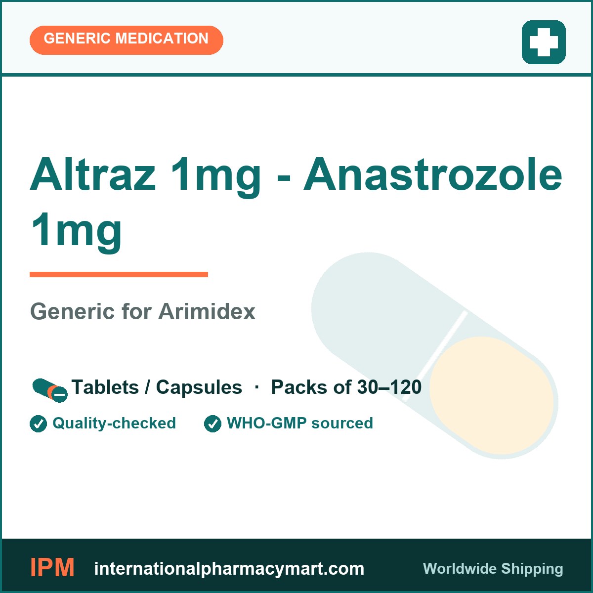 Altraz 1mg - Anastrozole 1mg - generic Arimidex | International Pharmacy Mart