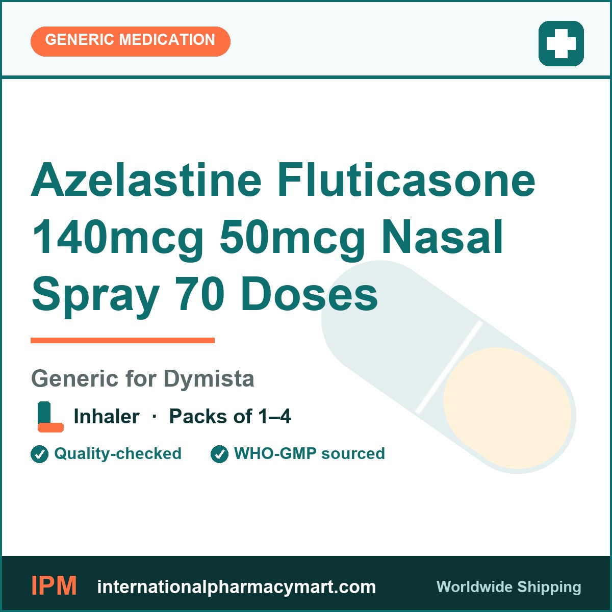 Azelastine Fluticasone 140mcg 50mcg Nasal Spray 70 Doses - generic Dymista | International Pharmacy Mart