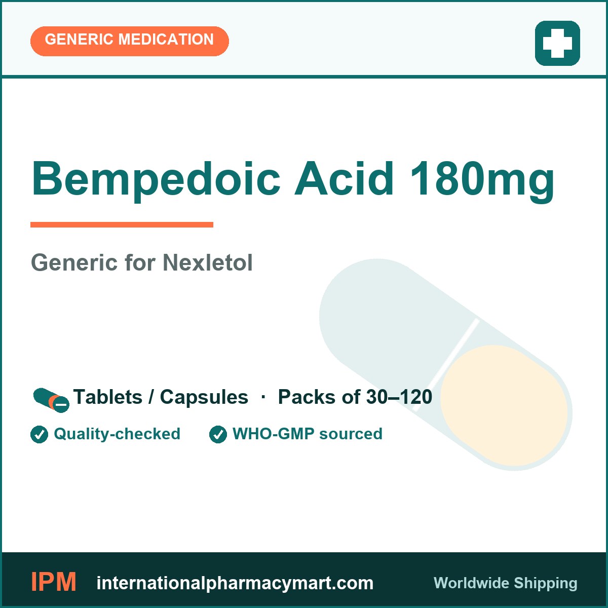 Bempedoic Acid 180mg - generic Nexletol | International Pharmacy Mart