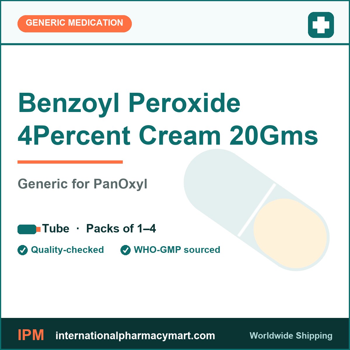 Benzoyl Peroxide 4Percent Cream 20Gms - generic PanOxyl | International Pharmacy Mart