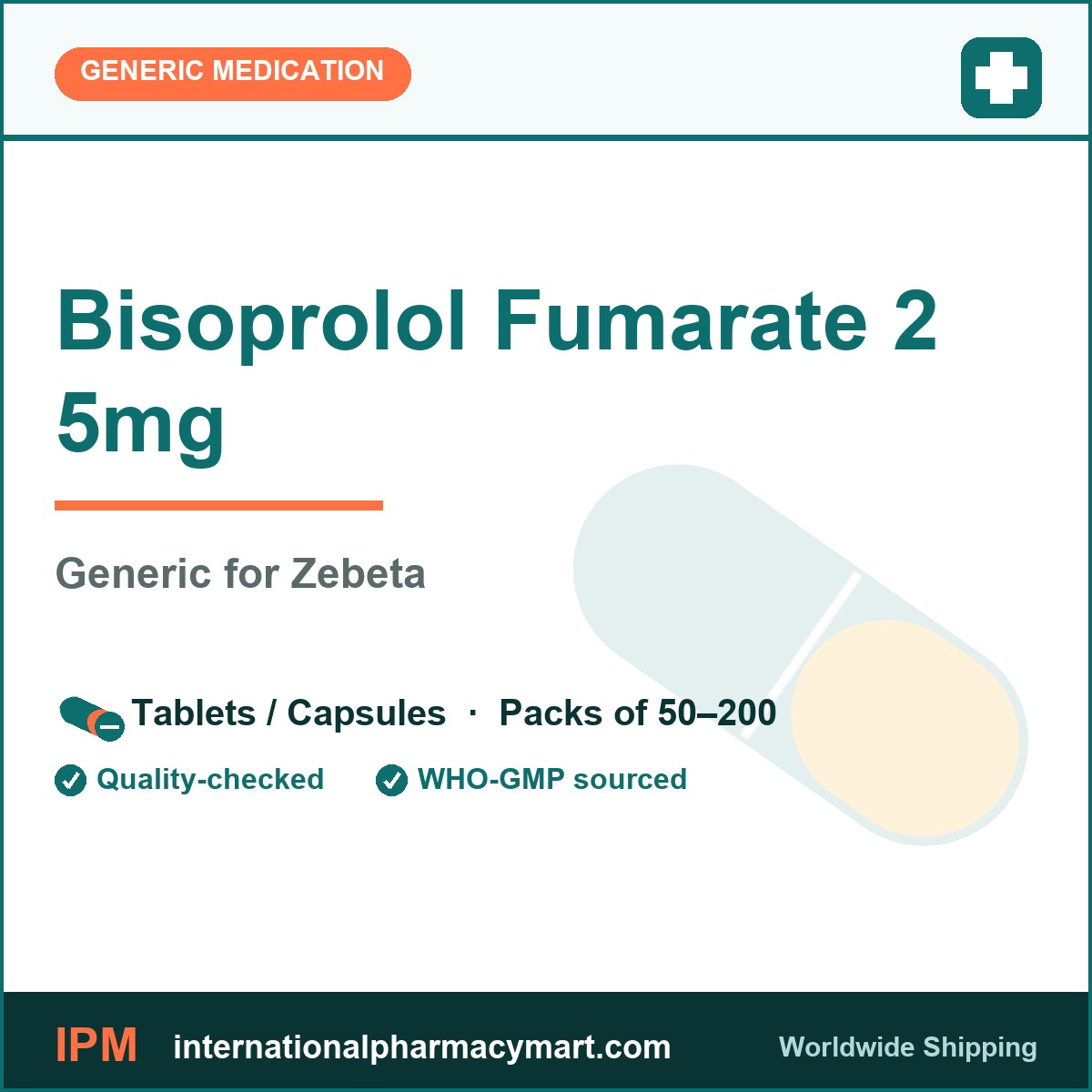 Bisoprolol Fumarate 2 5mg - generic Zebeta | International Pharmacy Mart