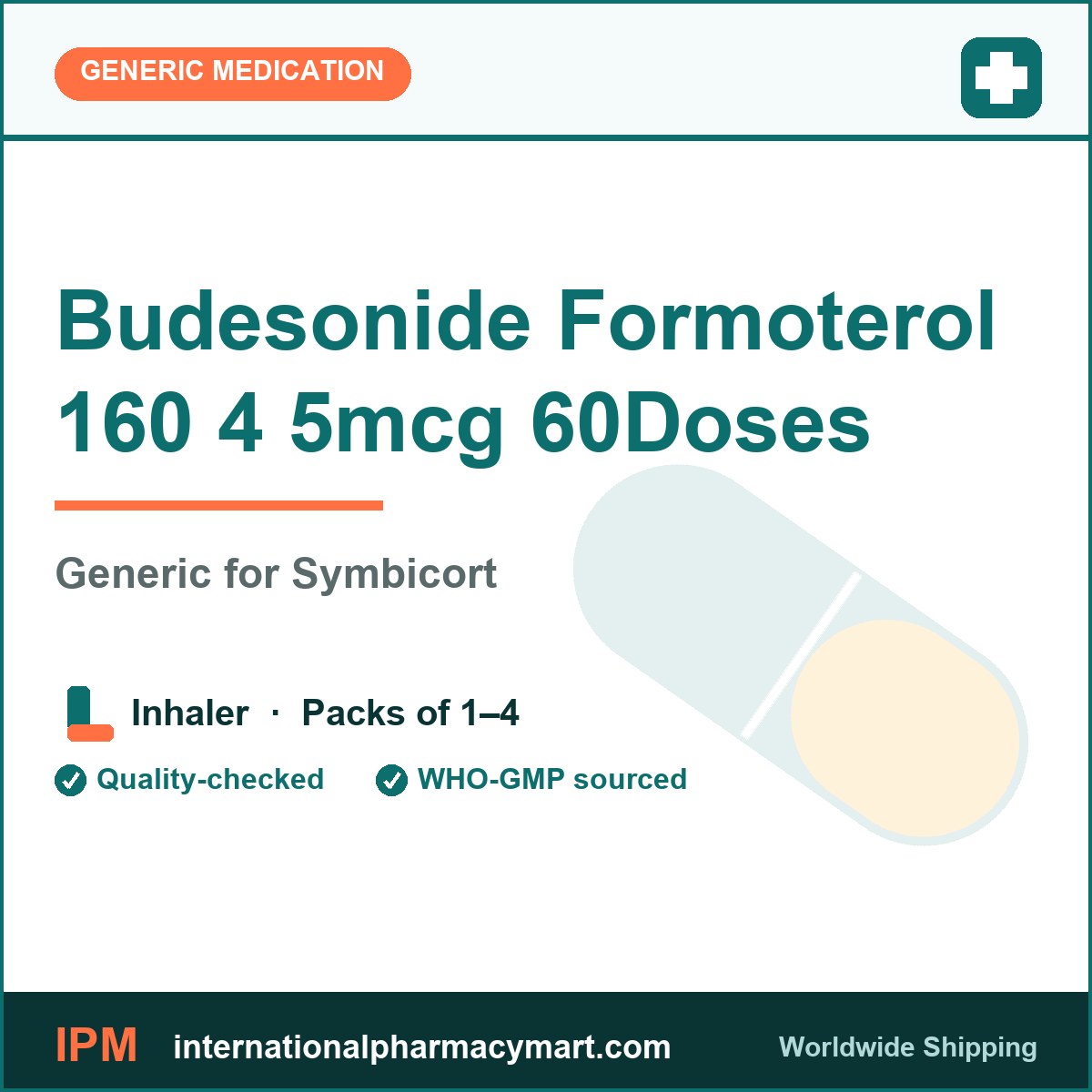 Budesonide Formoterol 160 4 5mcg 60Doses - generic Symbicort | International Pharmacy Mart