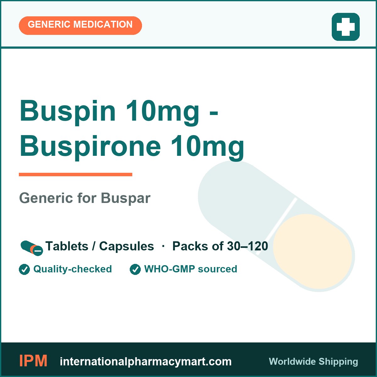 Buspin 10mg - Buspirone 10mg - generic Buspar | International Pharmacy Mart