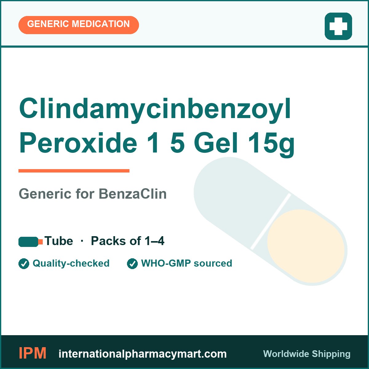 Clindamycinbenzoyl Peroxide 1 5 Gel 15g - generic BenzaClin | International Pharmacy Mart
