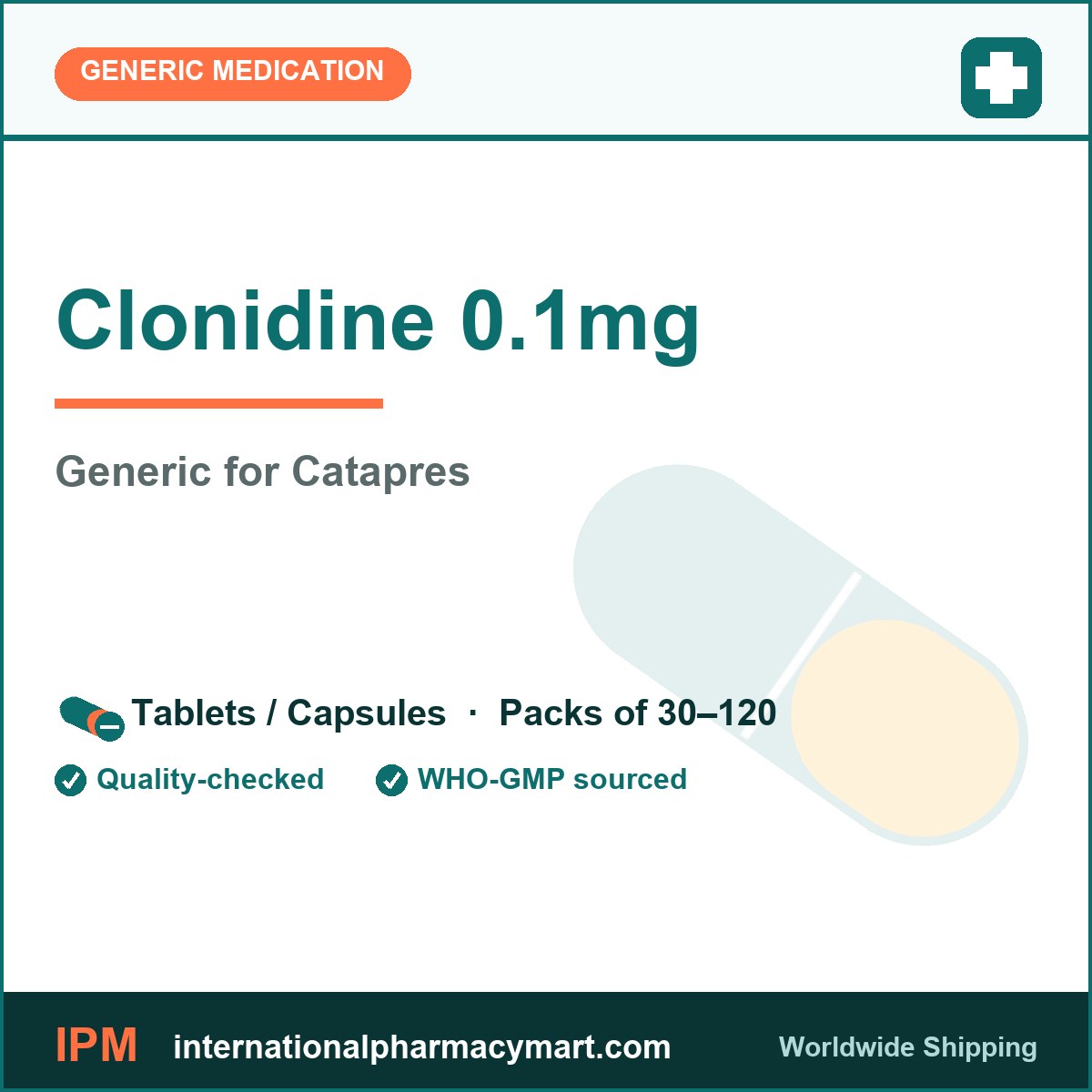Clonidine 0.1mg - generic Catapres | International Pharmacy Mart