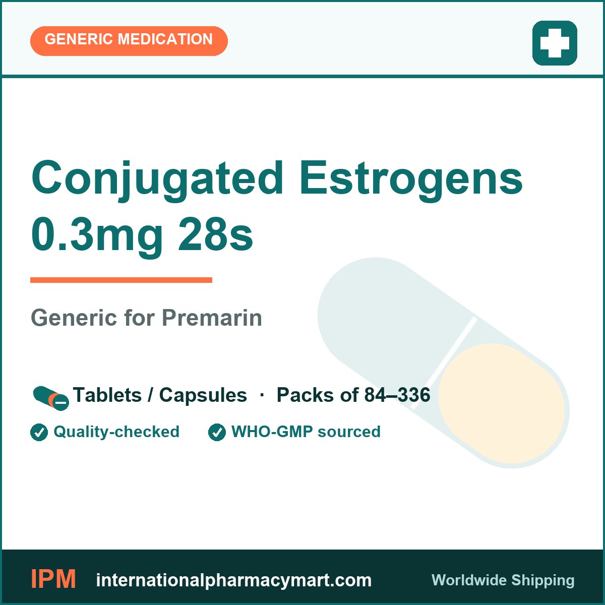 Conjugated Estrogens 0.3mg 28s - generic Premarin | International Pharmacy Mart