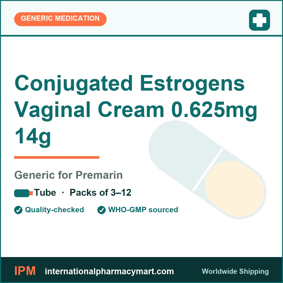 Conjugated Estrogens Vaginal Cream 0.625mg 14g - generic Premarin | International Pharmacy Mart