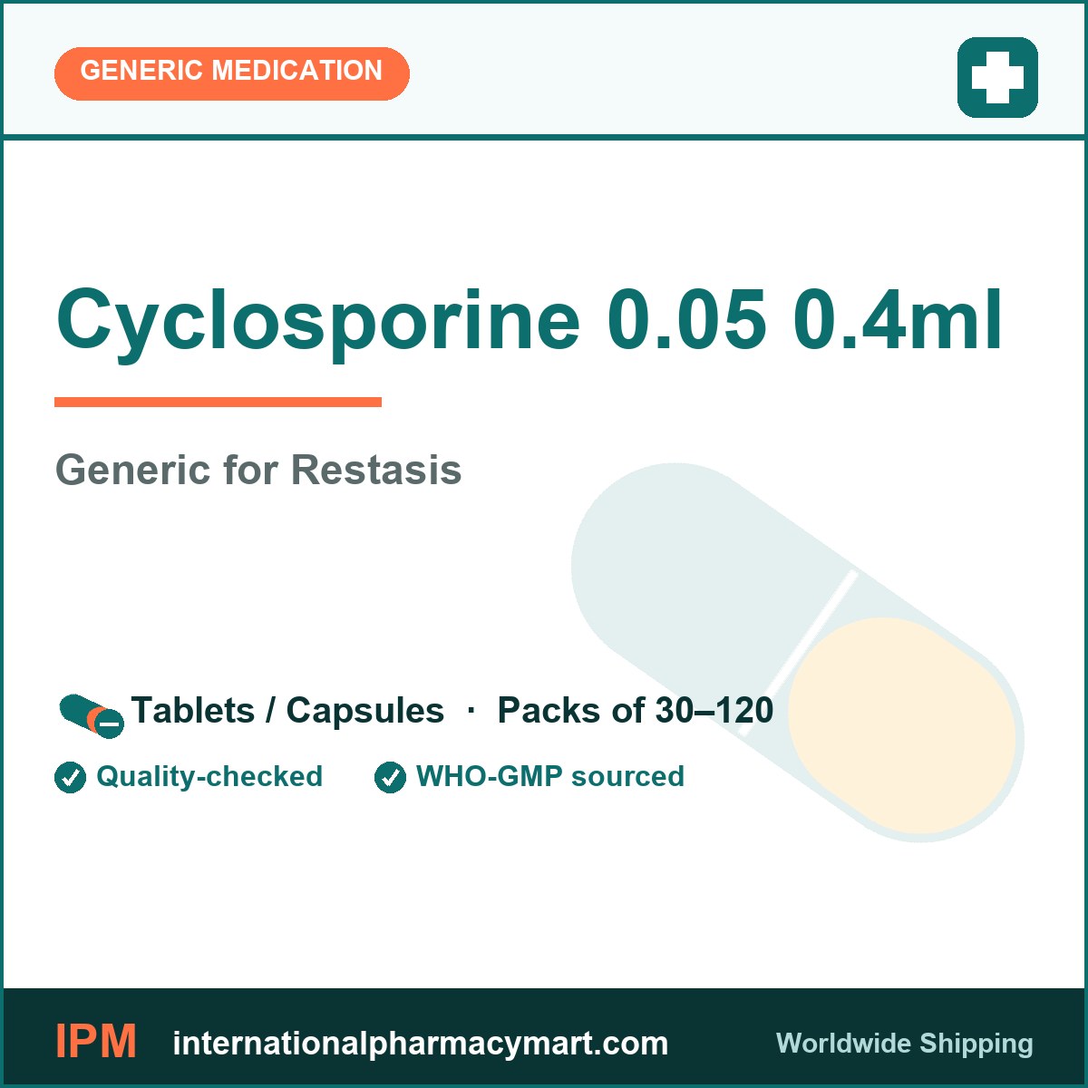 Cyclosporine 0.05 0.4ml - generic Restasis | International Pharmacy Mart