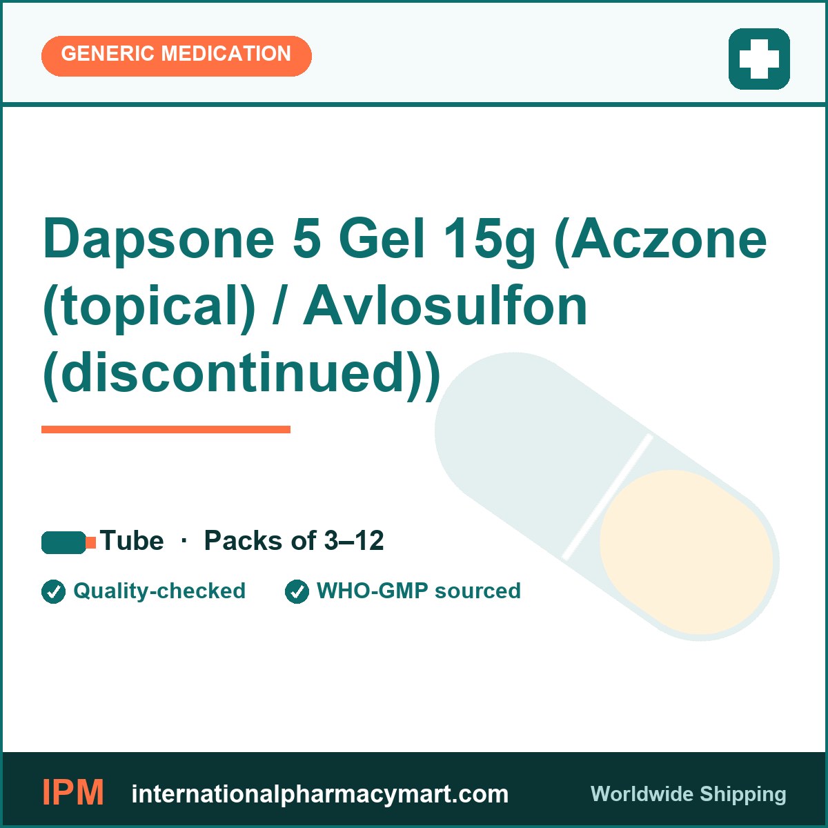 Dapsone 5 Gel 15g (Aczone (topical) / Avlosulfon (discontinued)) | International Pharmacy Mart