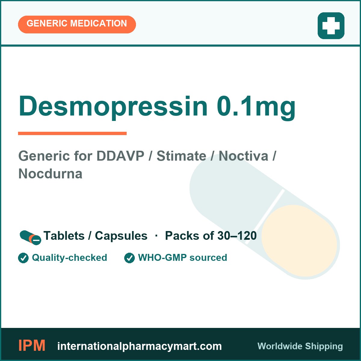 Desmopressin 0.1mg - generic DDAVP / Stimate / Noctiva / Nocdurna | International Pharmacy Mart
