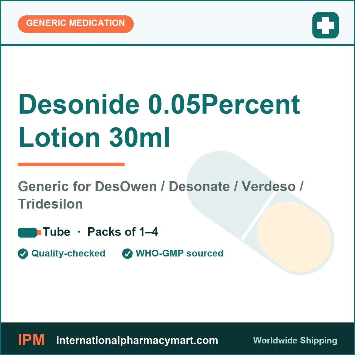 Desonide 0.05Percent Lotion 30ml - generic DesOwen / Desonate / Verdeso / Tridesilon | International Pharmacy Mart