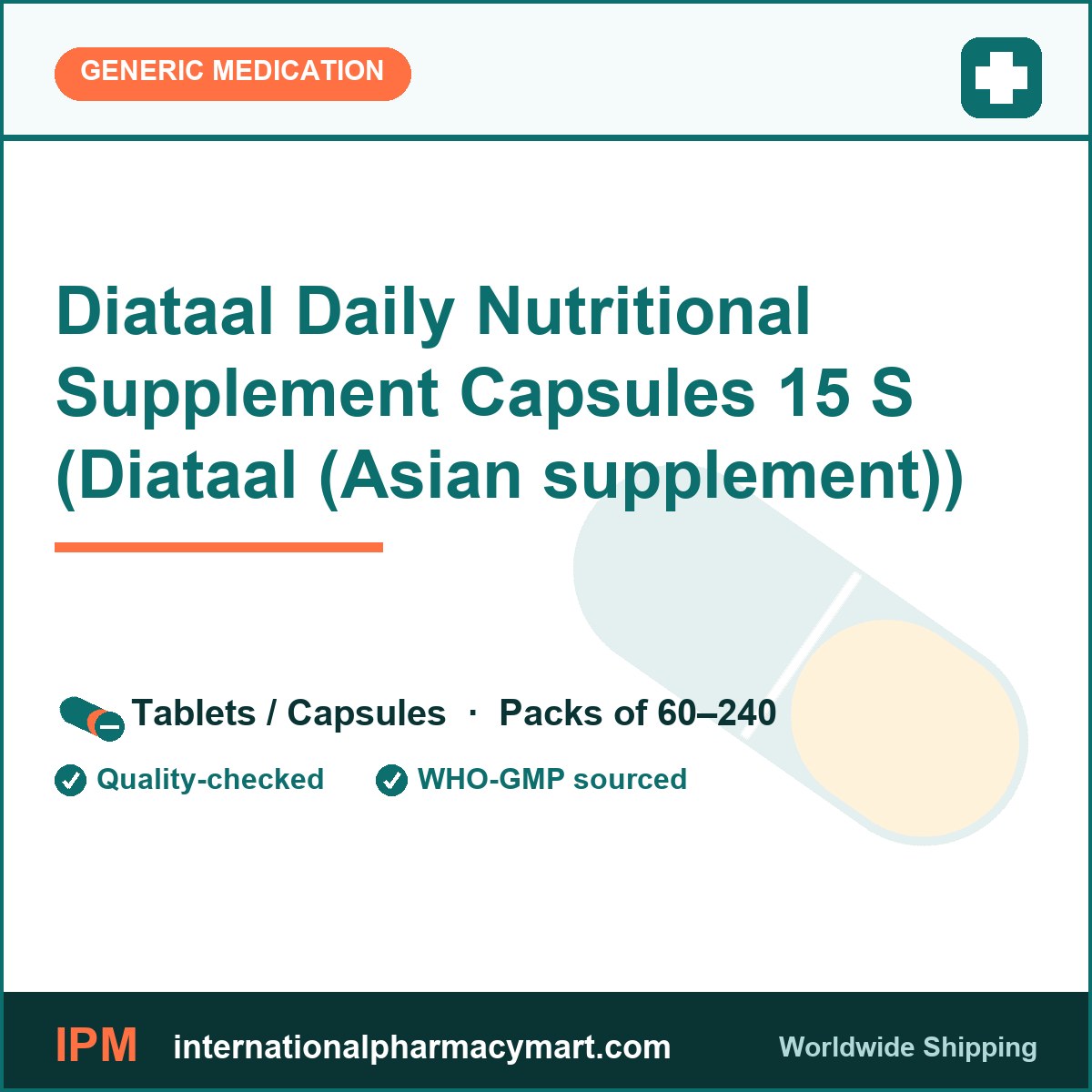 Diataal Daily Nutritional Supplement Capsules 15 S (Diataal (Asian supplement)) | International Pharmacy Mart