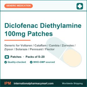 Diclofenac Diethylamine 100mg Patches - generic Voltaren / Cataflam / Cambia / Zorvolex / Zipsor / Solaraze / Pennsaid / Flector | International Pharmacy Mart