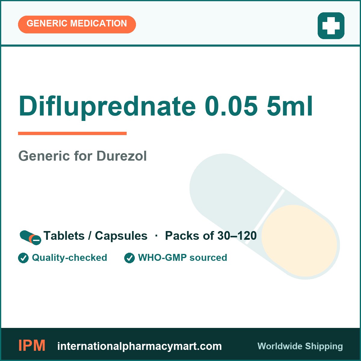 Difluprednate 0.05 5ml - generic Durezol | International Pharmacy Mart