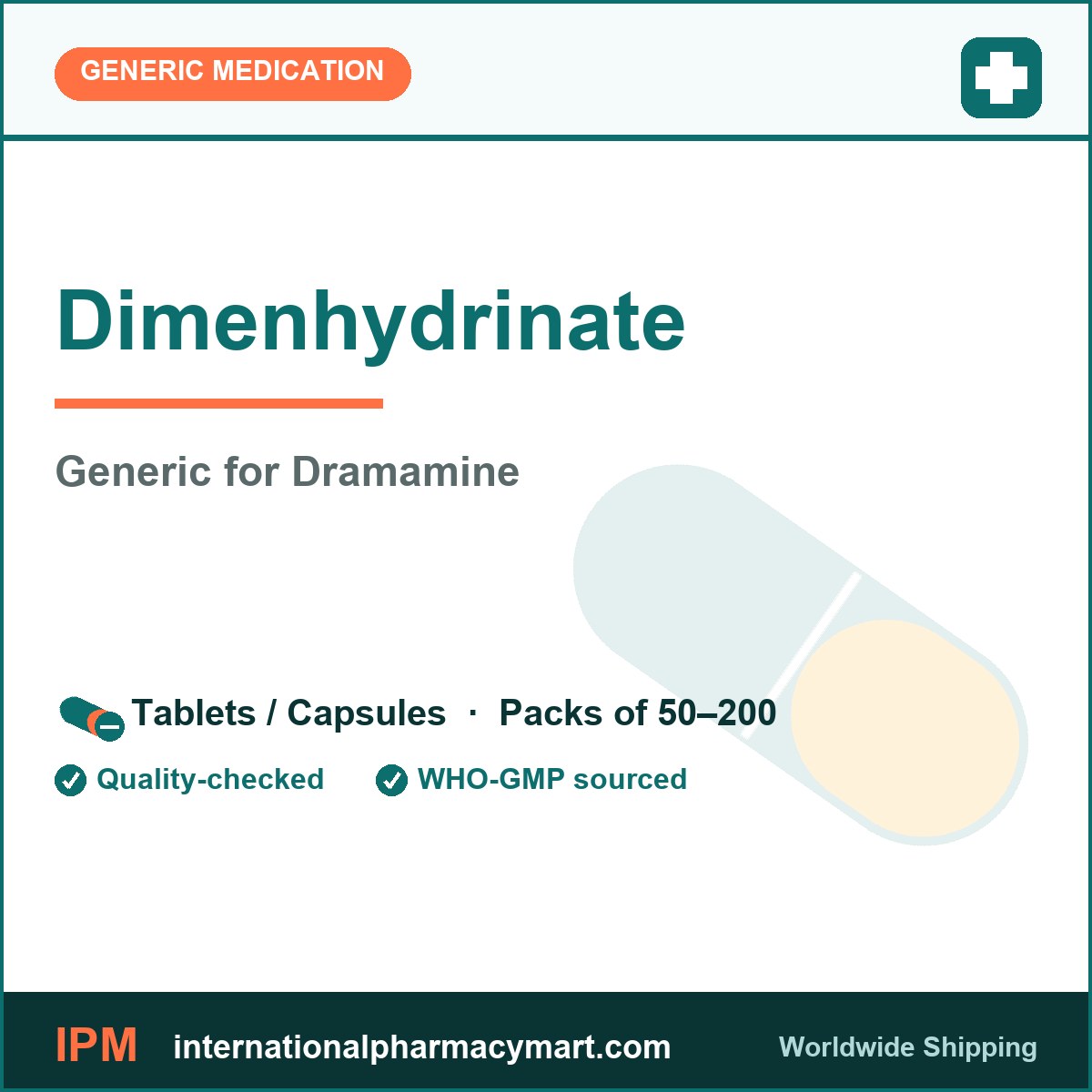 Dimenhydrinate - generic Dramamine | International Pharmacy Mart