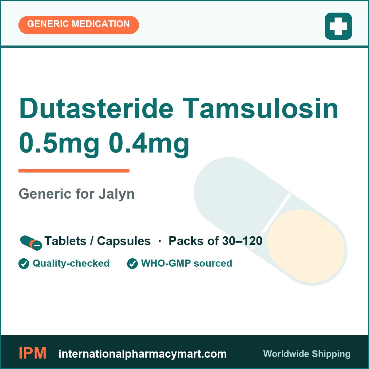 Dutasteride Tamsulosin 0.5mg 0.4mg - generic Jalyn | International Pharmacy Mart