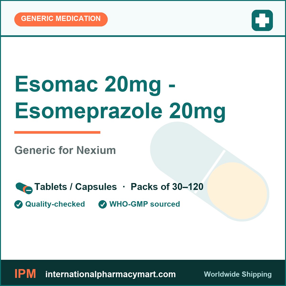 Esomac 20mg - Esomeprazole 20mg - generic Nexium | International Pharmacy Mart