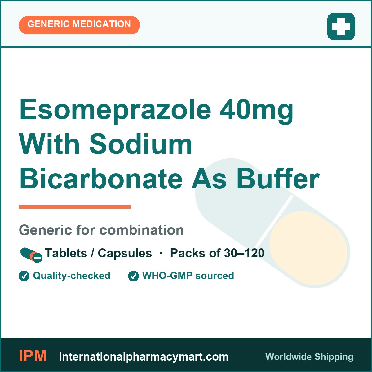 Esomeprazole 40mg With Sodium Bicarbonate As Buffer - generic combination | International Pharmacy Mart