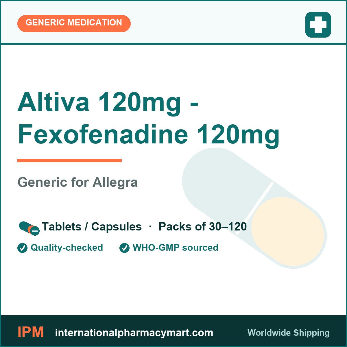 Altiva 120mg - Fexofenadine 120mg - generic Allegra | International Pharmacy Mart