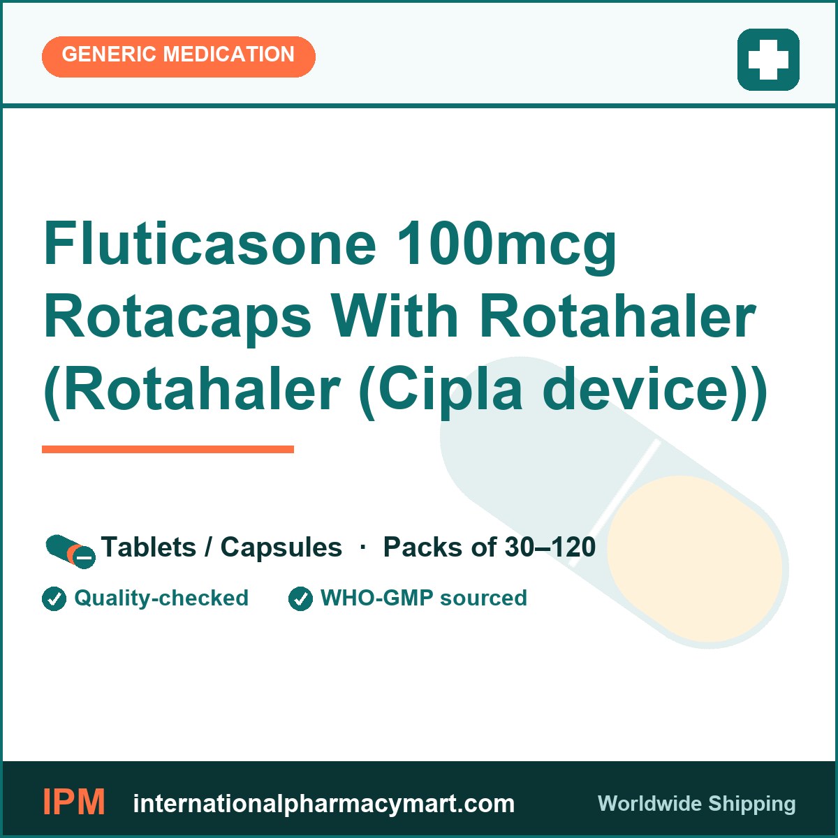 Fluticasone 100mcg Rotacaps With Rotahaler (Rotahaler (Cipla device)) | International Pharmacy Mart