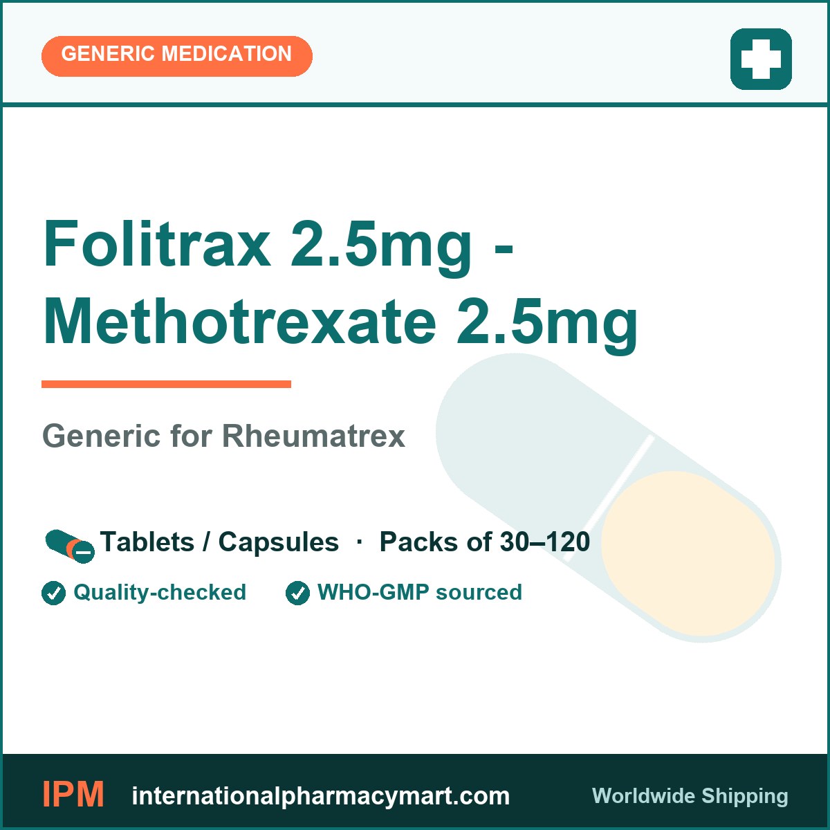 Folitrax 2.5mg - Methotrexate 2.5mg - generic Rheumatrex | International Pharmacy Mart