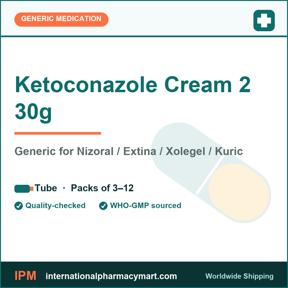 Ketoconazole Cream 2 30g - generic Nizoral / Extina / Xolegel / Kuric | International Pharmacy Mart