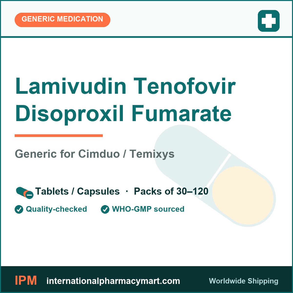 Lamivudin Tenofovir Disoproxil Fumarate - generic Cimduo / Temixys | International Pharmacy Mart