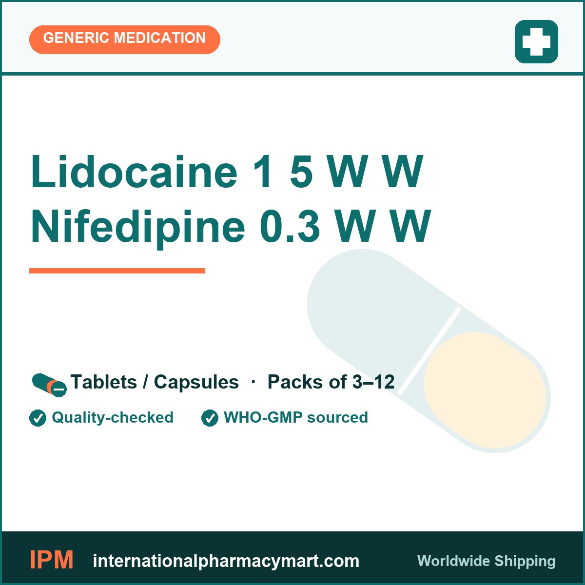 Lidocaine 1 5 W W Nifedipine 0.3 W W | International Pharmacy Mart