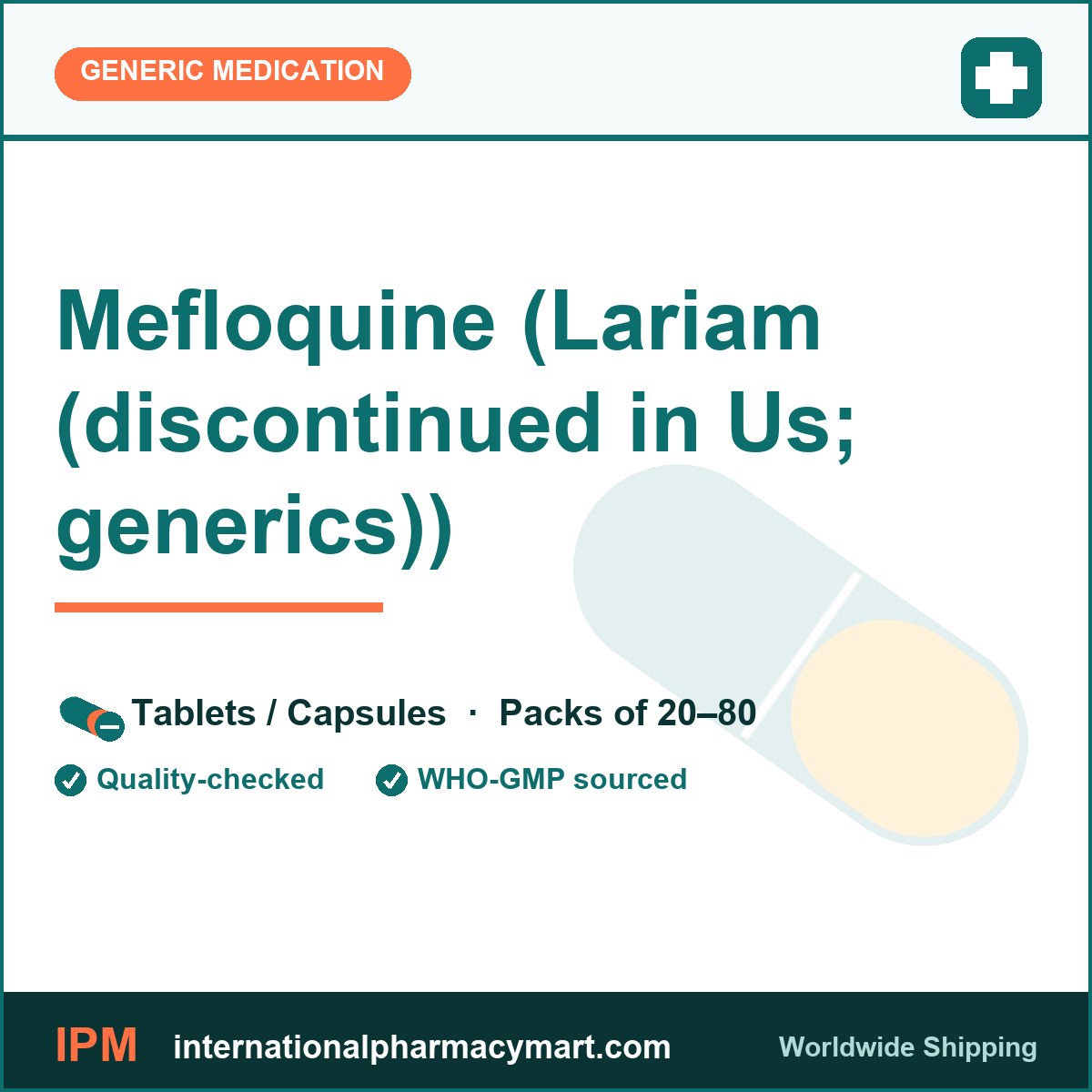 Mefloquine (Lariam (discontinued in Us; generics)) | International Pharmacy Mart