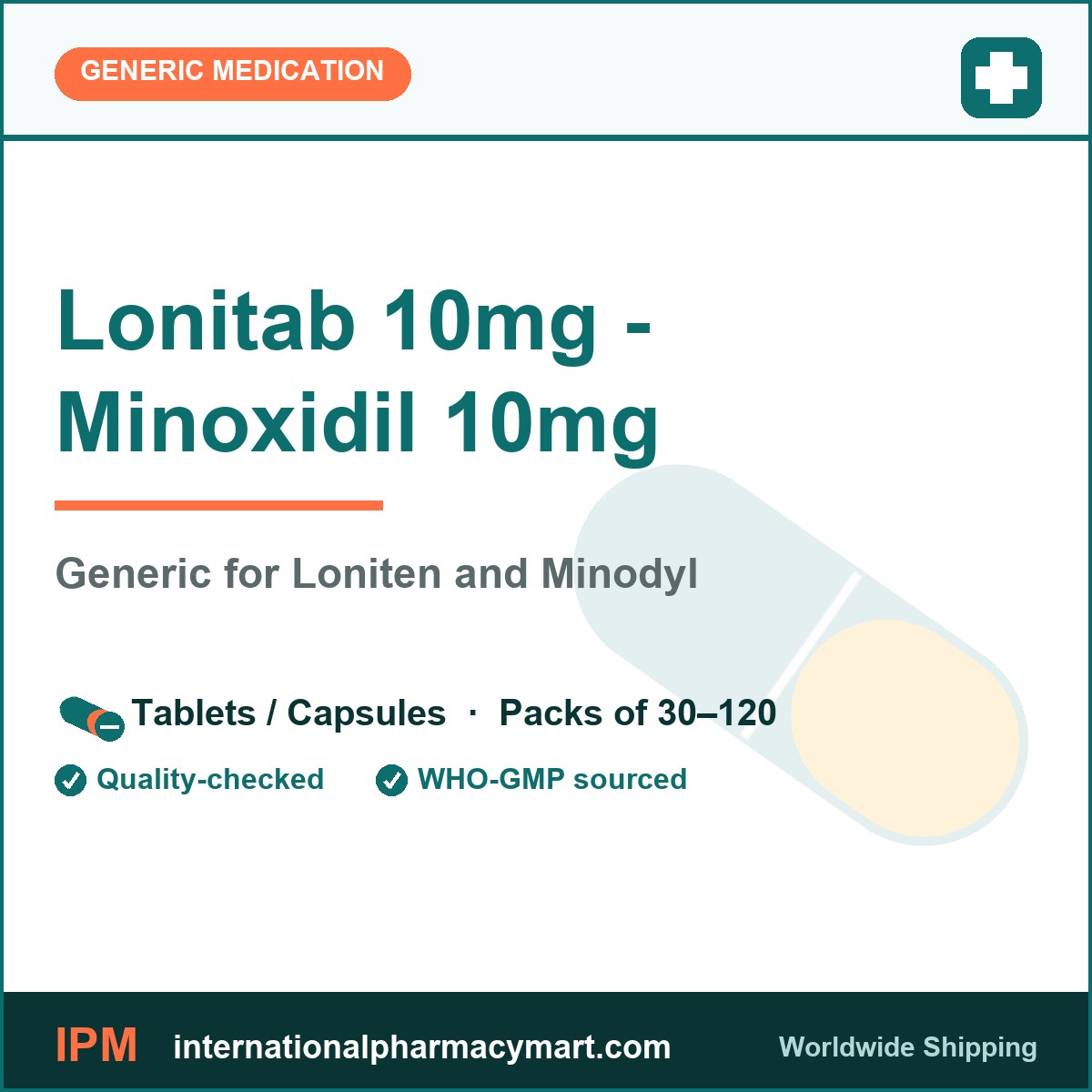 Lonitab 10mg - Minoxidil 10mg - generic Loniten and Minodyl | International Pharmacy Mart