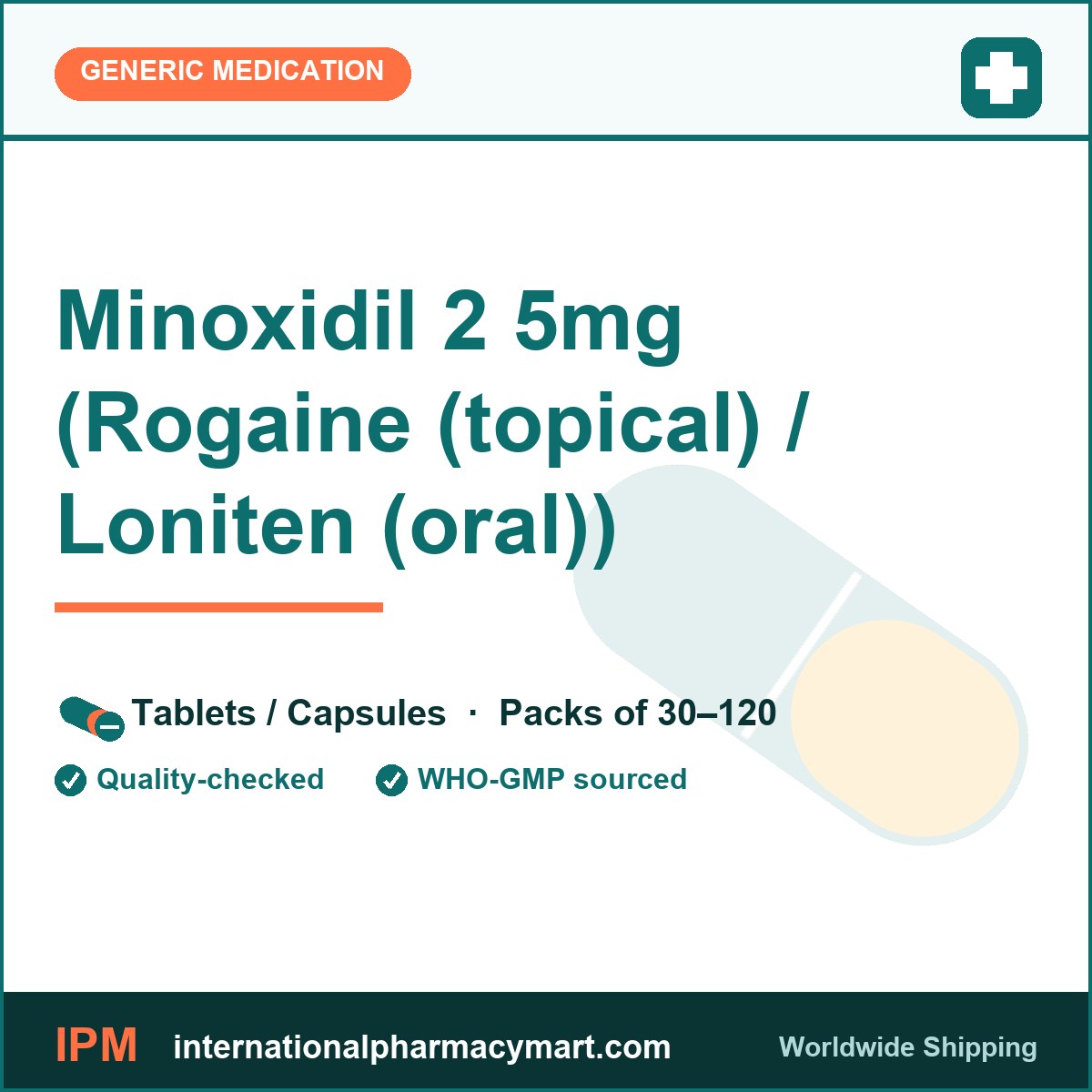Minoxidil 2 5mg (Rogaine (topical) / Loniten (oral)) | International Pharmacy Mart