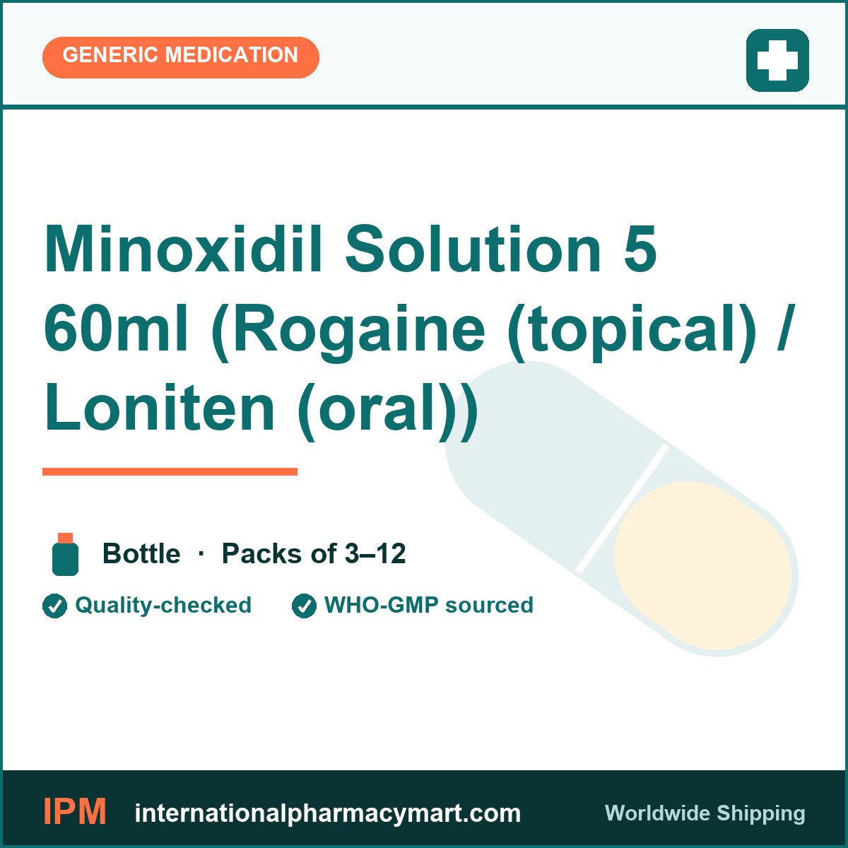 Minoxidil Solution 5 60ml (Rogaine (topical) / Loniten (oral)) | International Pharmacy Mart