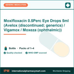 Moxifloxacin 0.5Perc Eye Drops 5ml (Avelox (discontinued; generics) / Vigamox / Moxeza (ophthalmic)) | International Pharmacy Mart