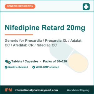 Nifedipine Retard 20mg - generic Procardia / Procardia XL / Adalat CC / Afeditab CR / Nifediac CC | International Pharmacy Mart