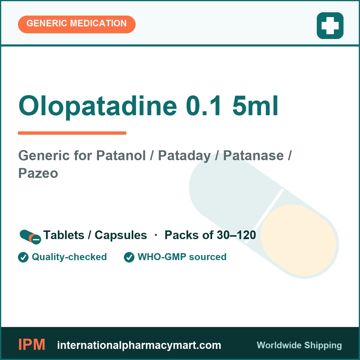 Olopatadine 0.1 5ml - generic Patanol / Pataday / Patanase / Pazeo | International Pharmacy Mart