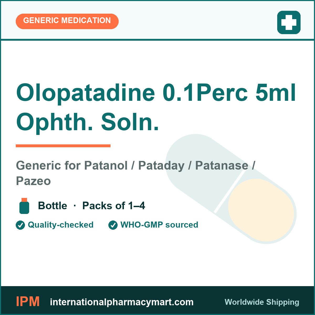 Olopatadine 0.1Perc 5ml Ophth. Soln. - generic Patanol / Pataday / Patanase / Pazeo | International Pharmacy Mart