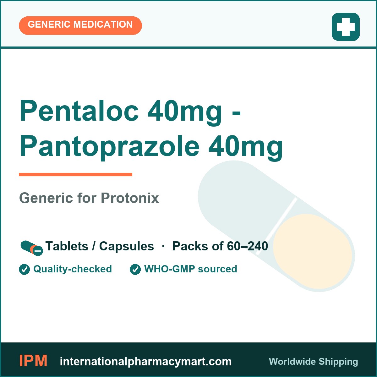 Pentaloc 40mg - Pantoprazole 40mg - generic Protonix | International Pharmacy Mart