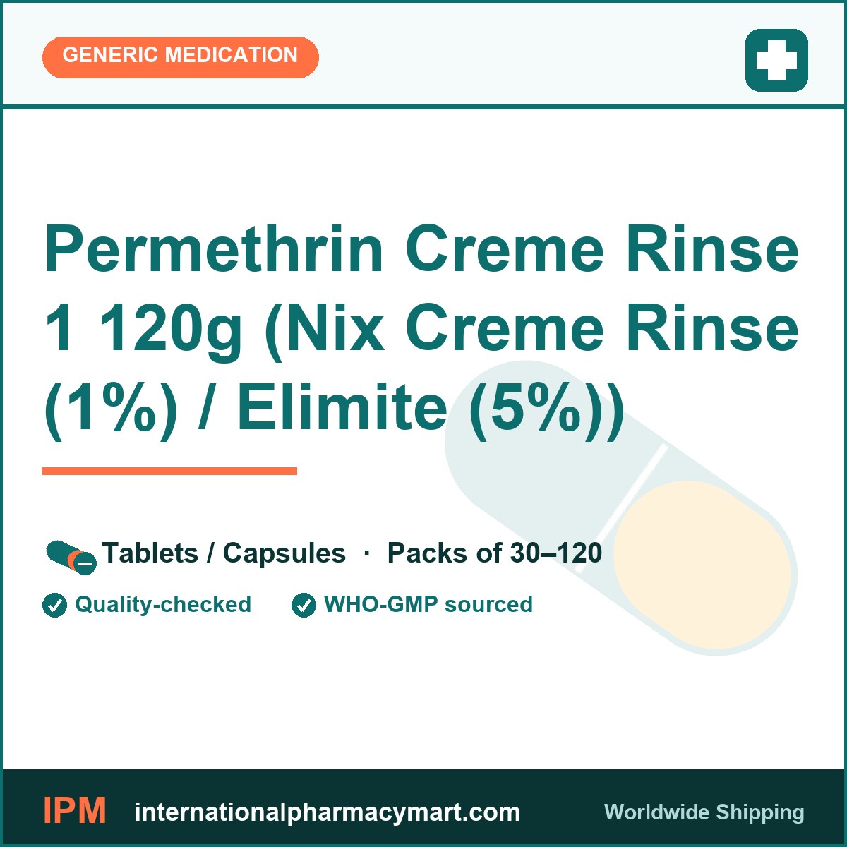 Permethrin Creme Rinse 1 120g (Nix Creme Rinse (1%) / Elimite (5%)) | International Pharmacy Mart