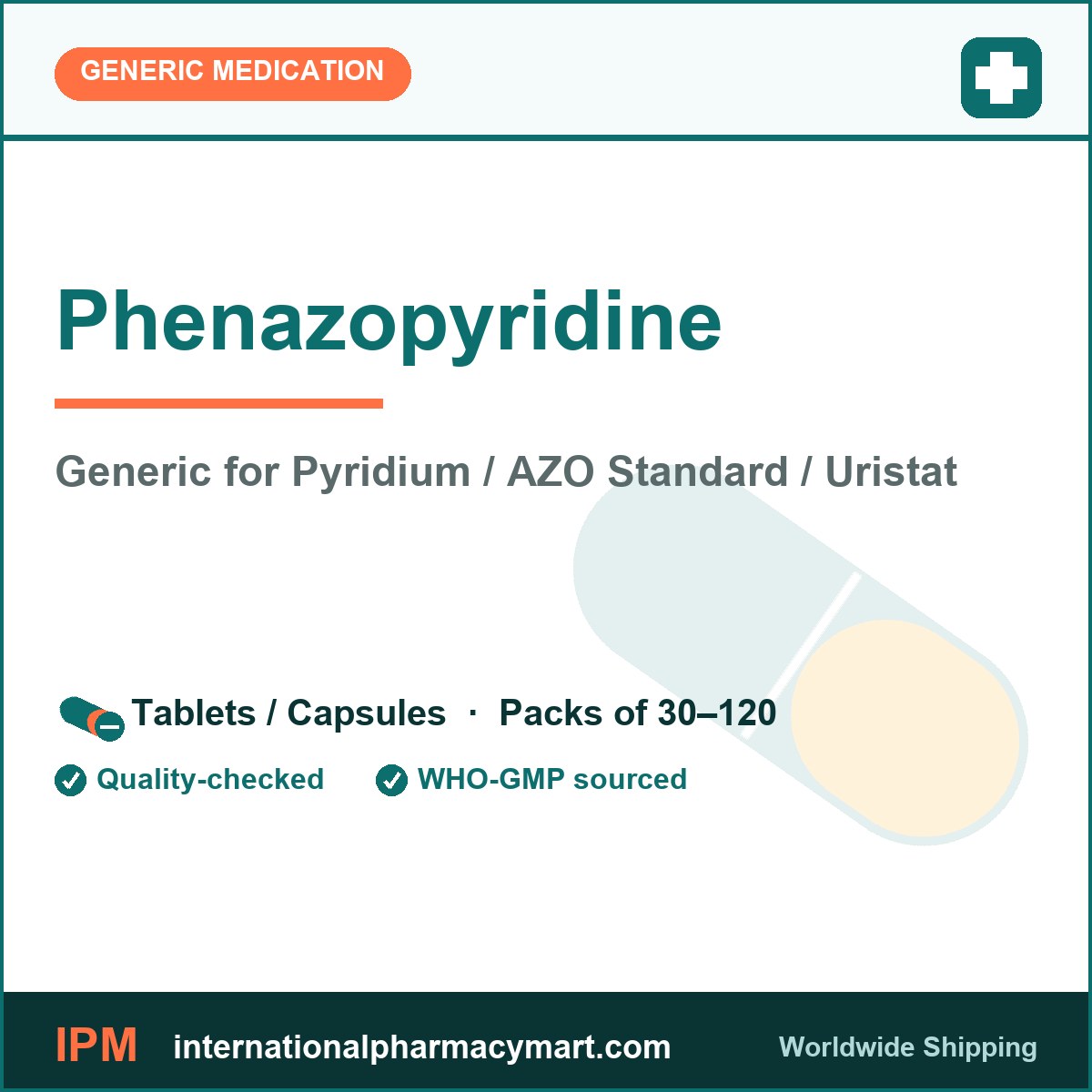 Phenazopyridine - generic Pyridium / AZO Standard / Uristat | International Pharmacy Mart