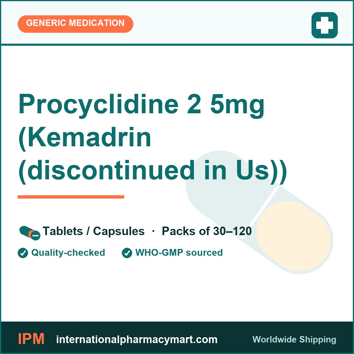 Procyclidine 2 5mg (Kemadrin (discontinued in Us)) | International Pharmacy Mart