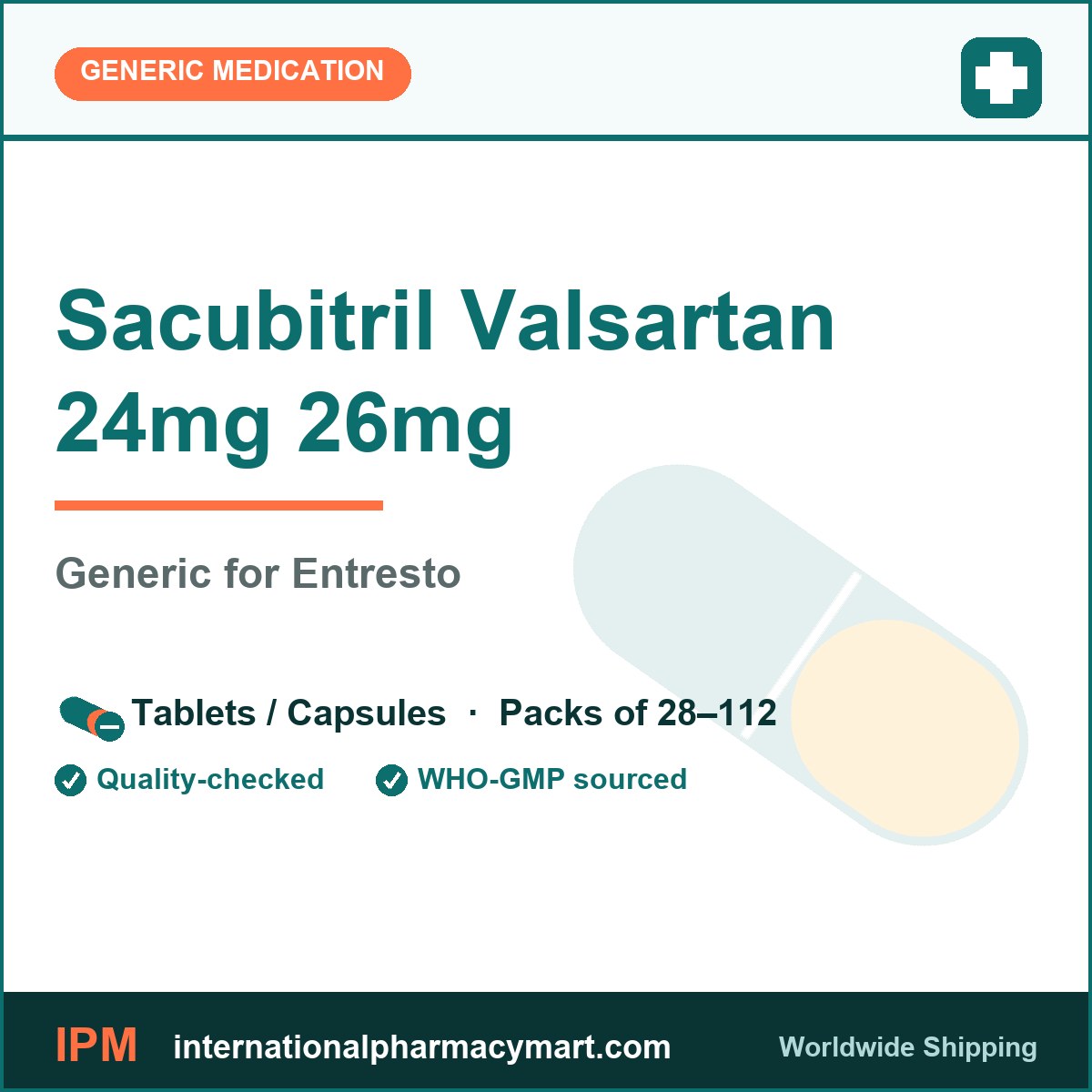 Sacubitril Valsartan 24mg 26mg - generic Entresto | International Pharmacy Mart